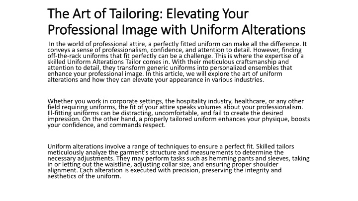 the art of tailoring elevating your professional image with uniform alterations