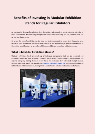 Benefits of Investing in Modular Exhibition Stands for Regular Exhibitors