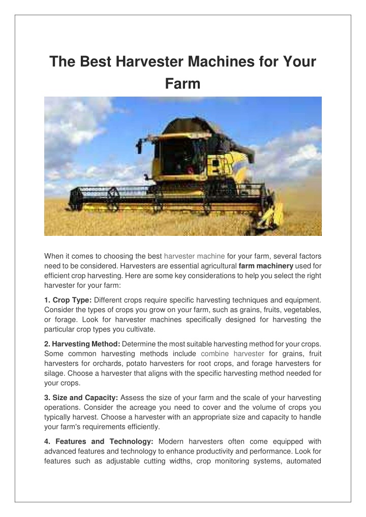 the best harvester machines for your farm
