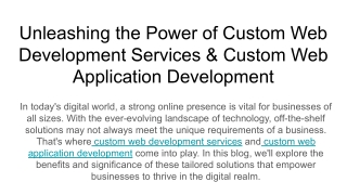 unleashing the power of custom web development