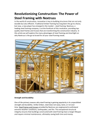Revolutionizing Construction The Power of Steel Framing with Nextruss