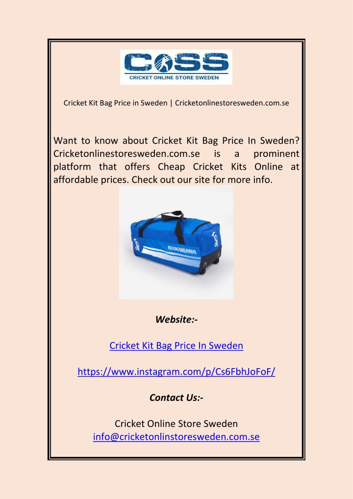 cricket kit bag price in sweden
