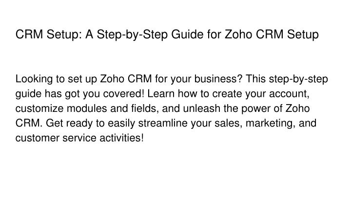 crm setup a step by step guide for zoho crm setup