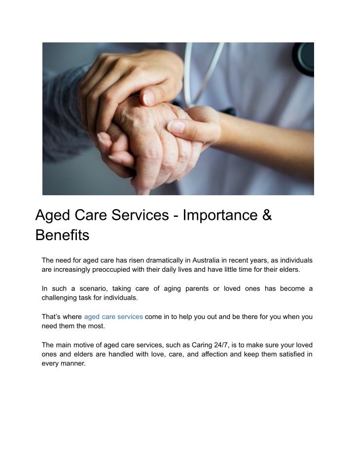 aged care services importance benefits