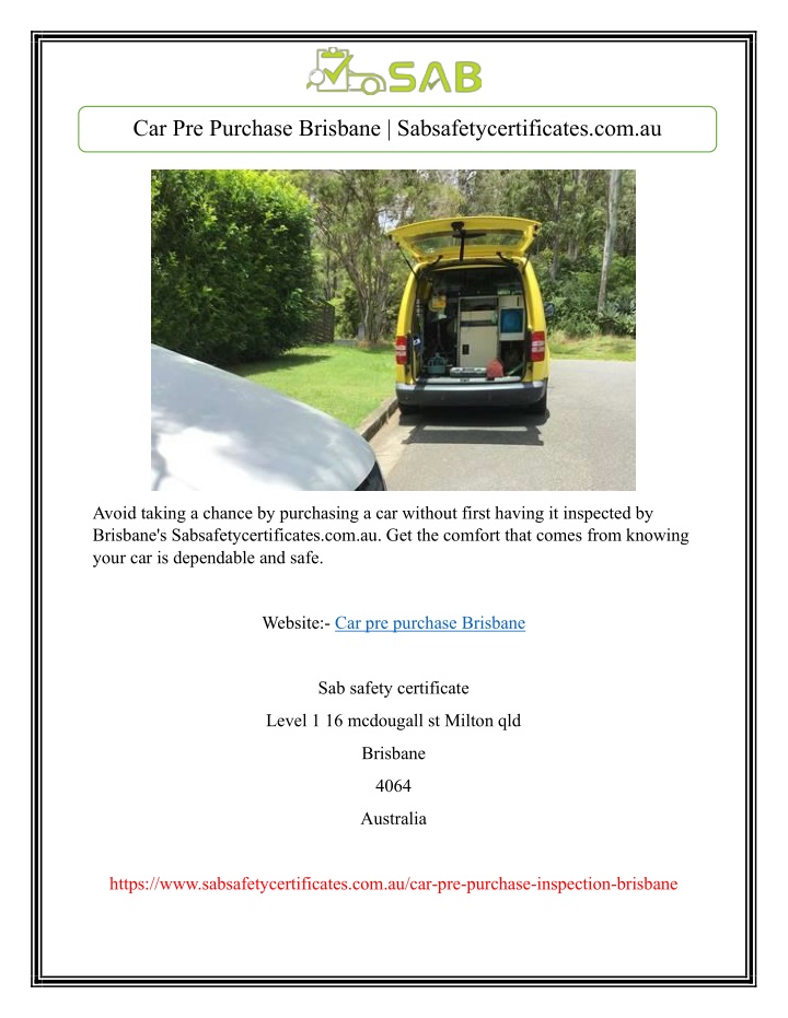 car pre purchase brisbane sabsafetycertificates