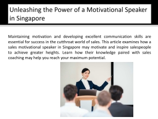 Unleashing the Power of a Motivational Speaker in Singapore