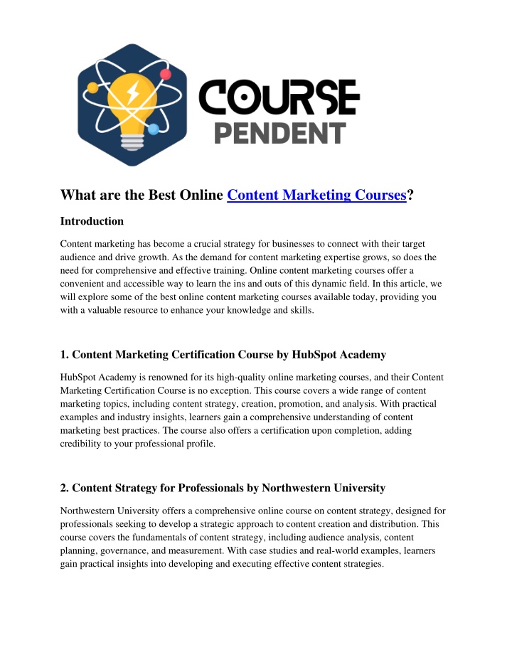 what are the best online content marketing courses