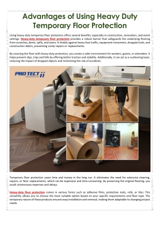 advantages of using heavy duty temporary floor