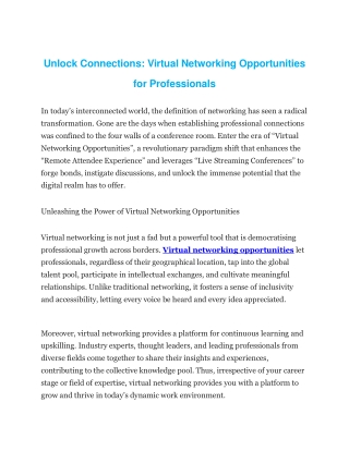Unlock Connections: Virtual Networking Opportunities for Professionals