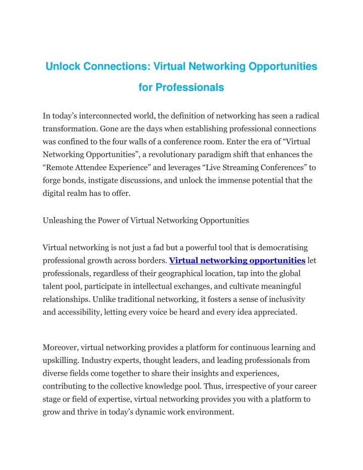 unlock connections virtual networking