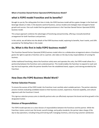 What is FOPO business Model