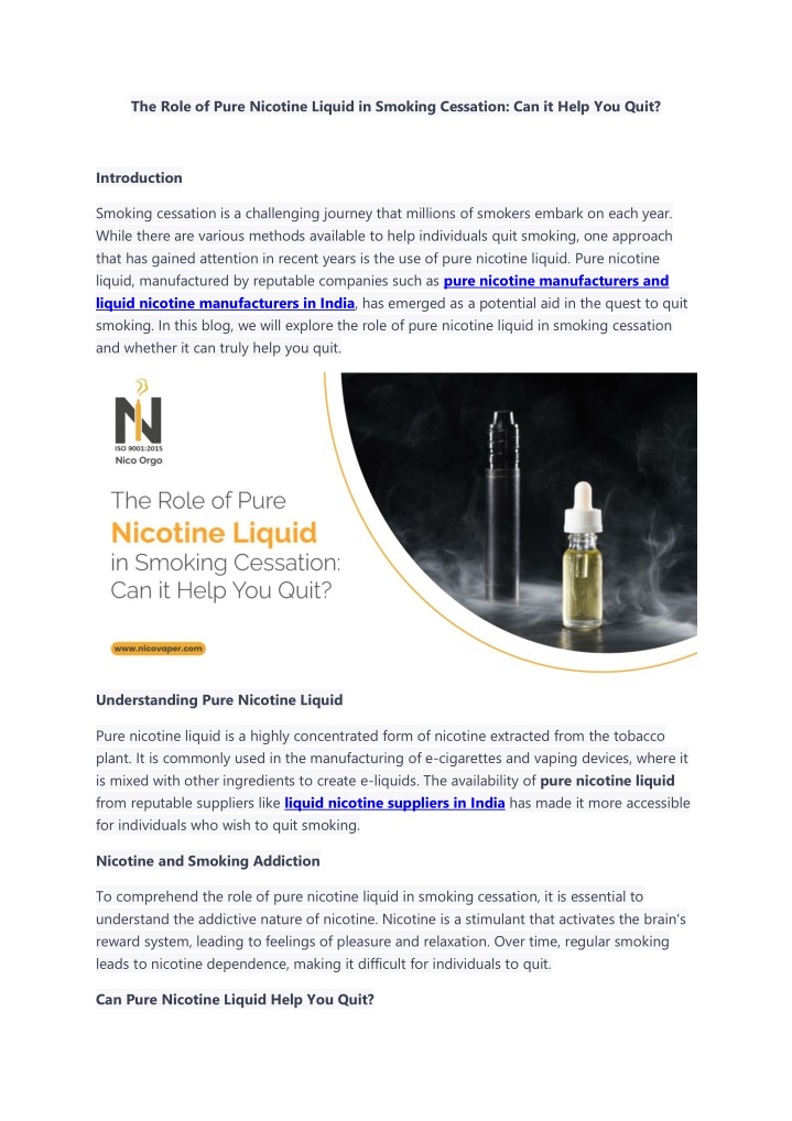the role of pure nicotine liquid in smoking