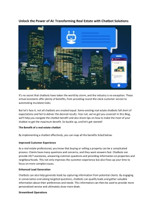 Unlock the Power of AI Transforming Real Estate with Chatbot Solutions
