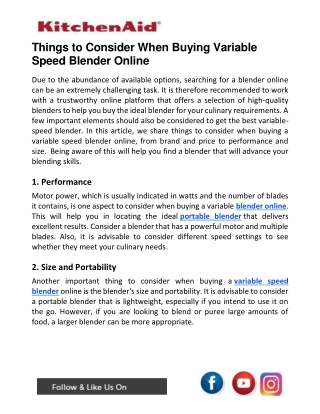 Things to Consider When Buying Variable Speed Blender Online