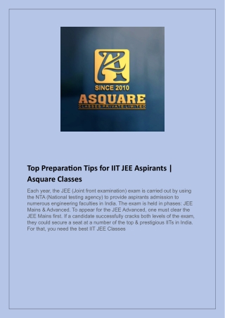 IIT Preparation Classes in Pune | Asquare Classes