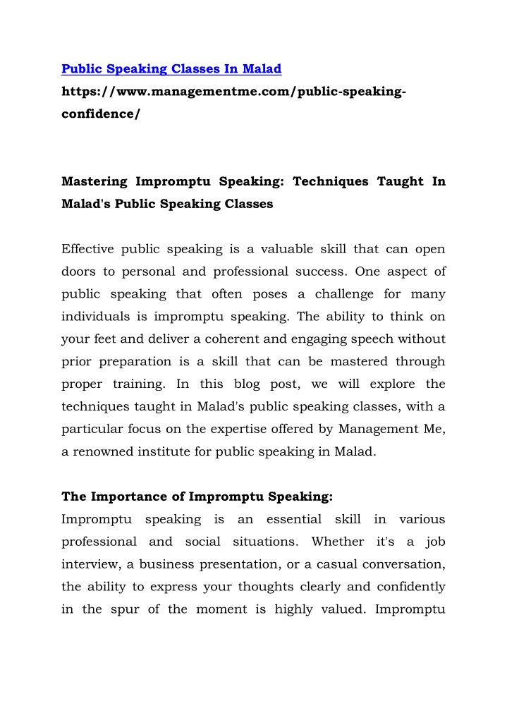 public speaking classes in malad