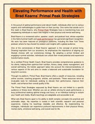 Elevating Performance and Health with Brad Kearns' Primal Peak Strategies