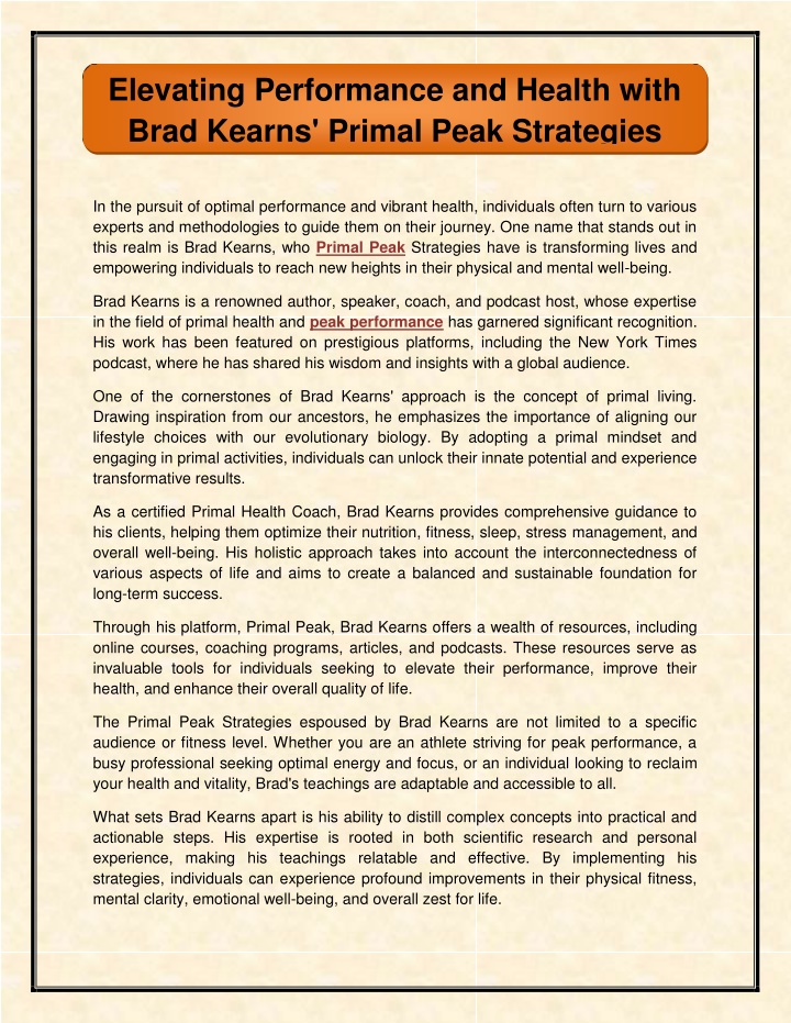 elevating performance and health with brad kearns