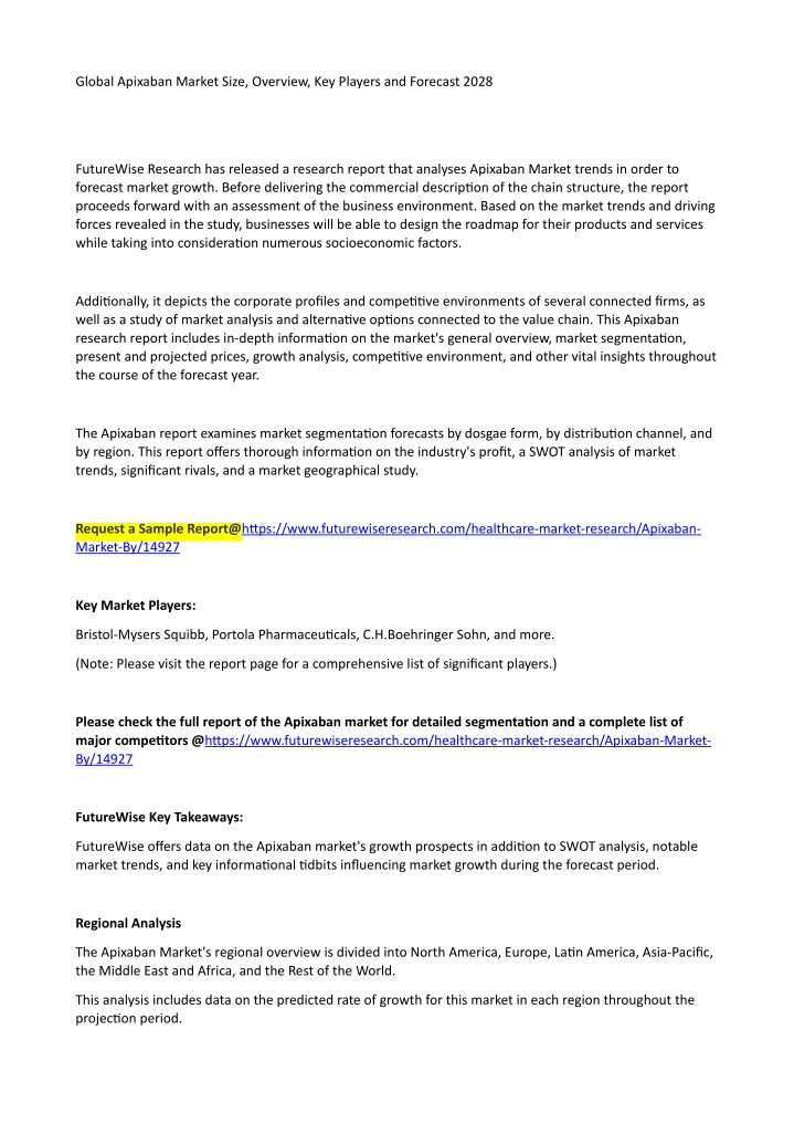 global apixaban market size overview key players