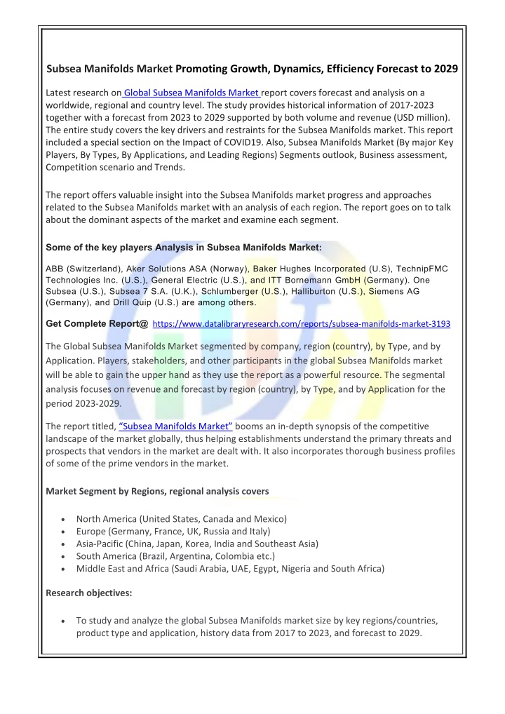 subsea manifolds market promoting growth dynamics