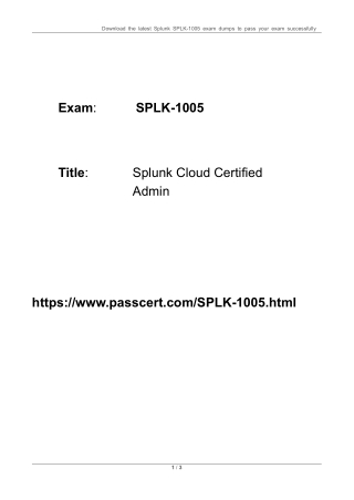 Splunk Cloud Certified Admin SPLK-1005 Dumps PDF
