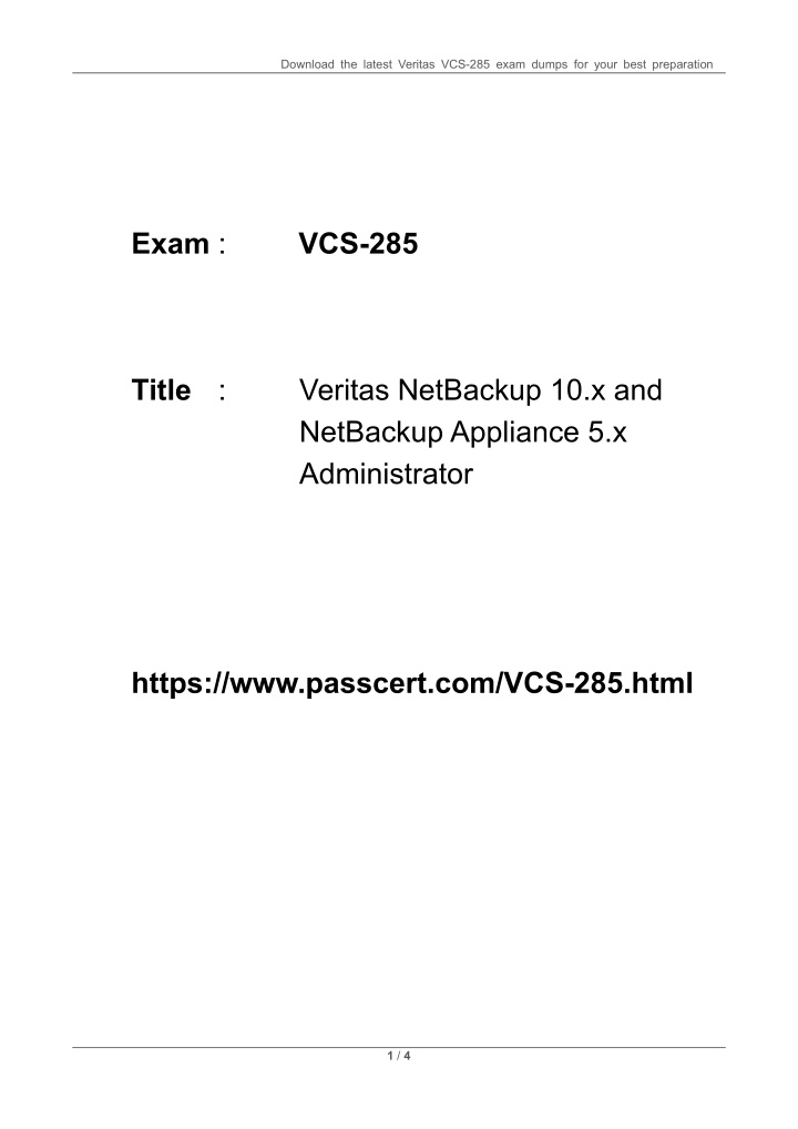 download the latest veritas vcs 285 exam dumps
