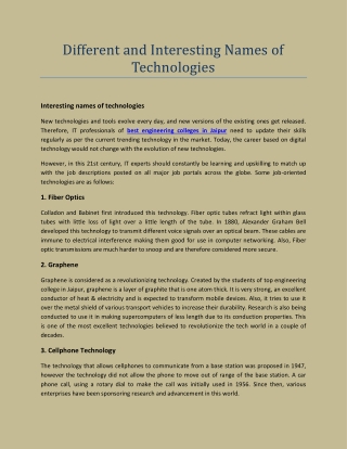 different and interesting names of technologies