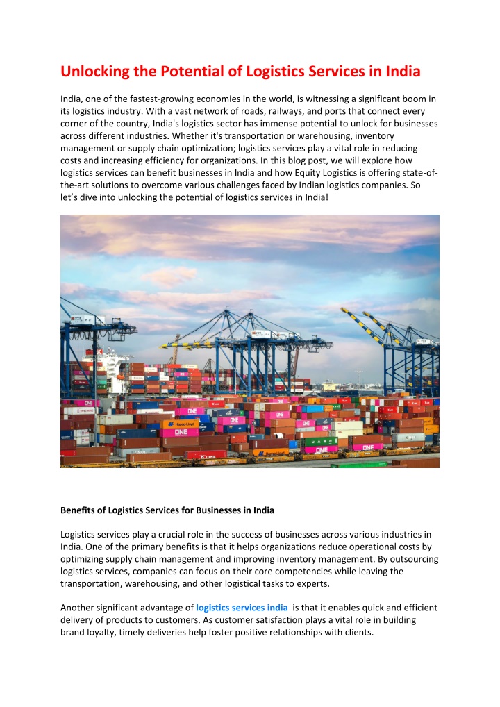 unlocking the potential of logistics services