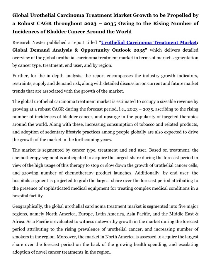 global urothelial carcinoma treatment market