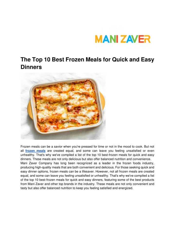 the top 10 best frozen meals for quick and easy