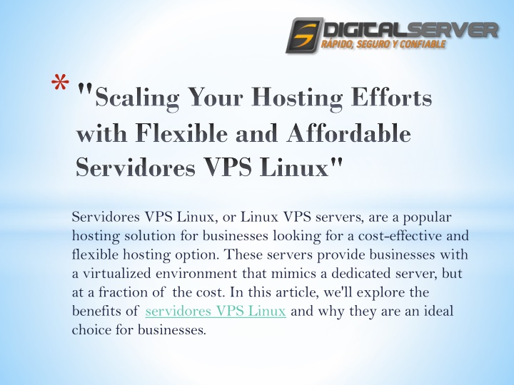 scaling your hosting efforts with flexible and affordable servidores vps linux