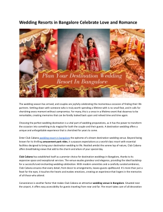 Wedding Resorts in Bangalore Celebrate Love and Romance