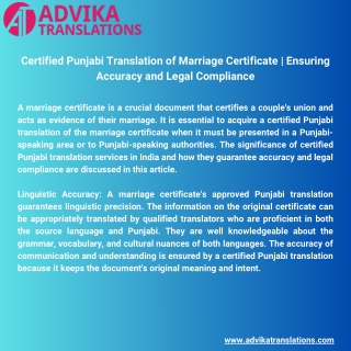 Certified Punjabi Translation of Marriage Certificate | Ensuring Accuracy