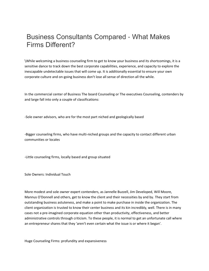 business consultants compared what makes firms