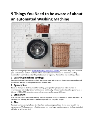 9 Things You Need to be aware of about an automated Washing Machine
