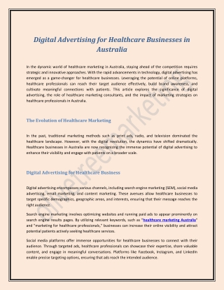 Digital Advertising for Healthcare Businesses in Australia