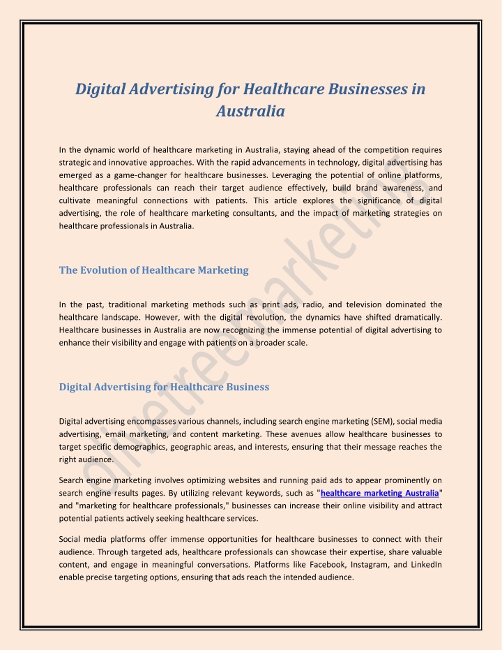 digital advertising for healthcare businesses
