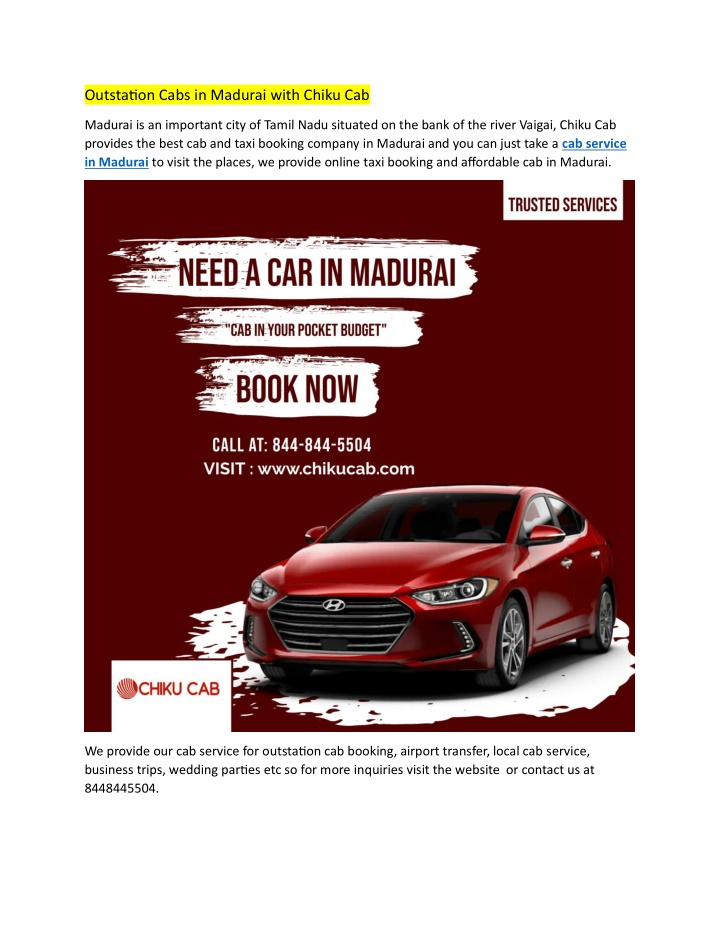 outstation cabs in madurai with chiku cab