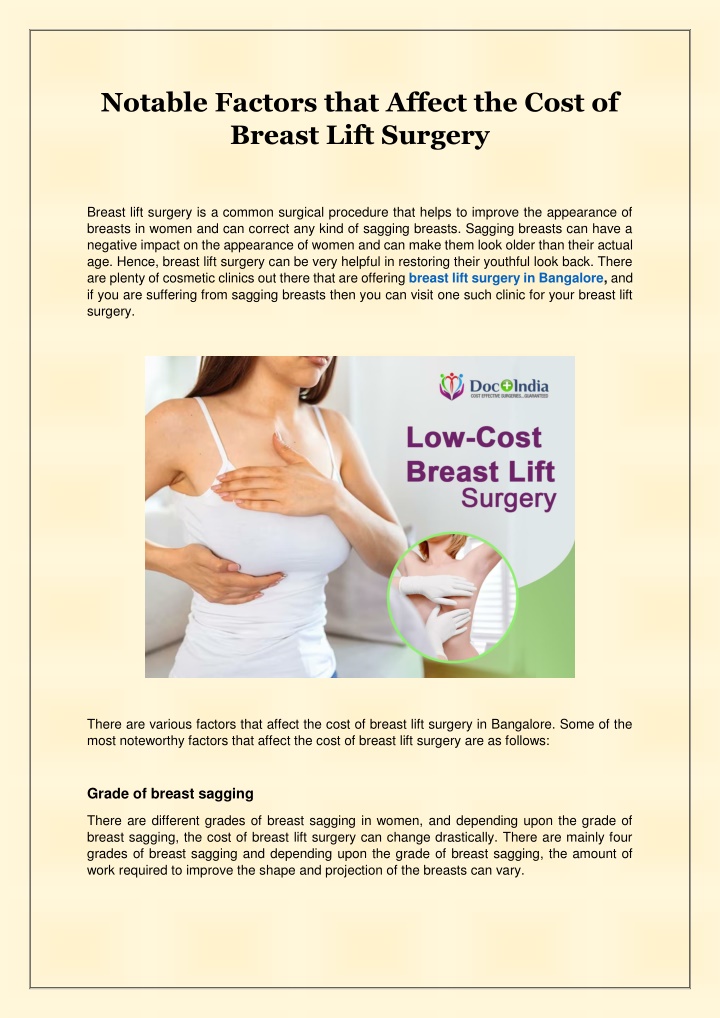notable factors that affect the cost of breast