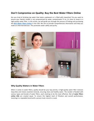 Don’t Compromise on Quality: Buy the Best Water Filters Online