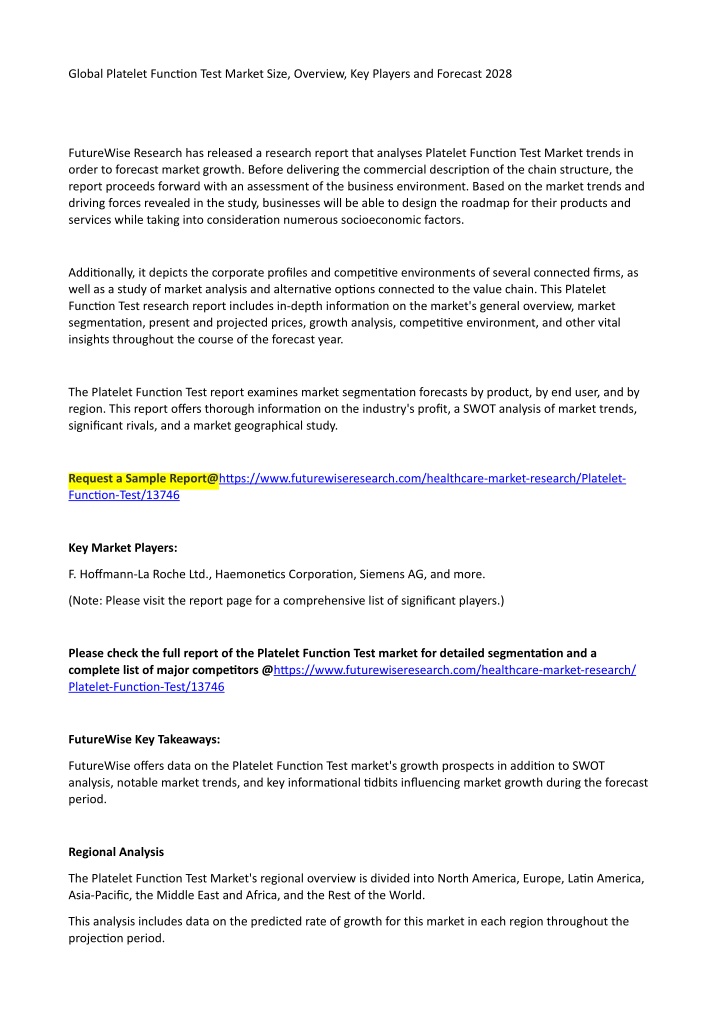 global platelet func on test market size overview