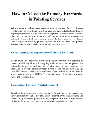 How to Collect the Primary Keywords in Painting Services