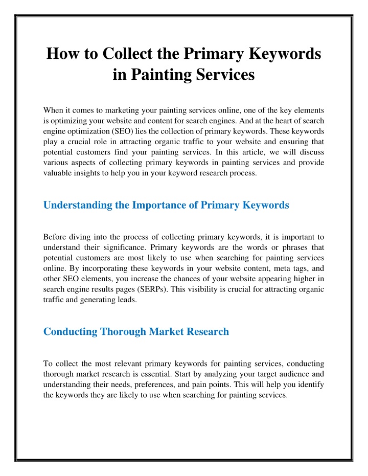 how to collect the primary keywords in painting