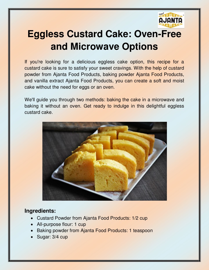 eggless custard cake oven free and microwave