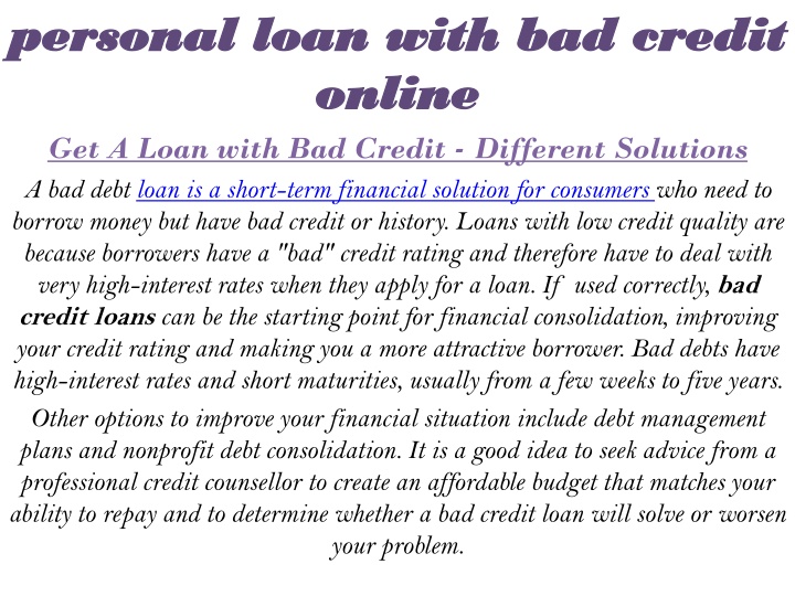 personal loan with bad credit online