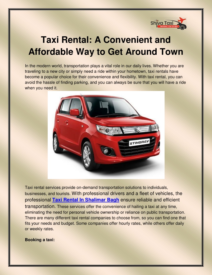 taxi rental a convenient and affordable