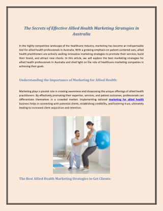 The Secrets of Effective Allied Health Marketing Strategies in Australia