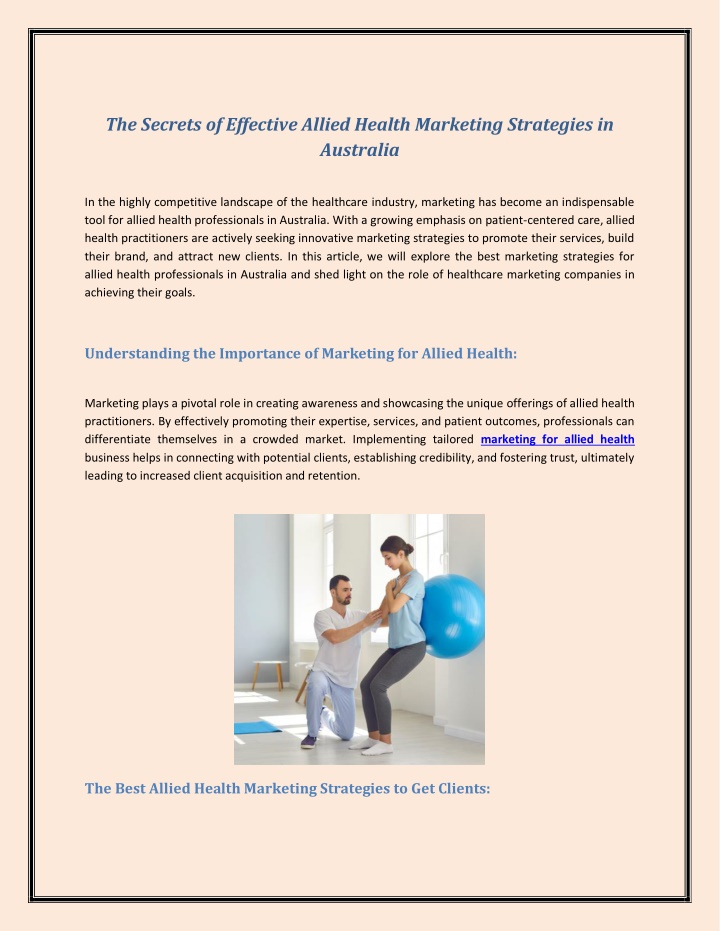 the secrets of effective allied health marketing