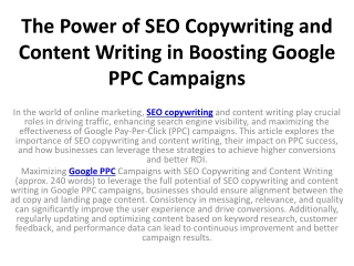 The Power of SEO Copywriting and Content Writing in Boosting Google PPC Campaigns