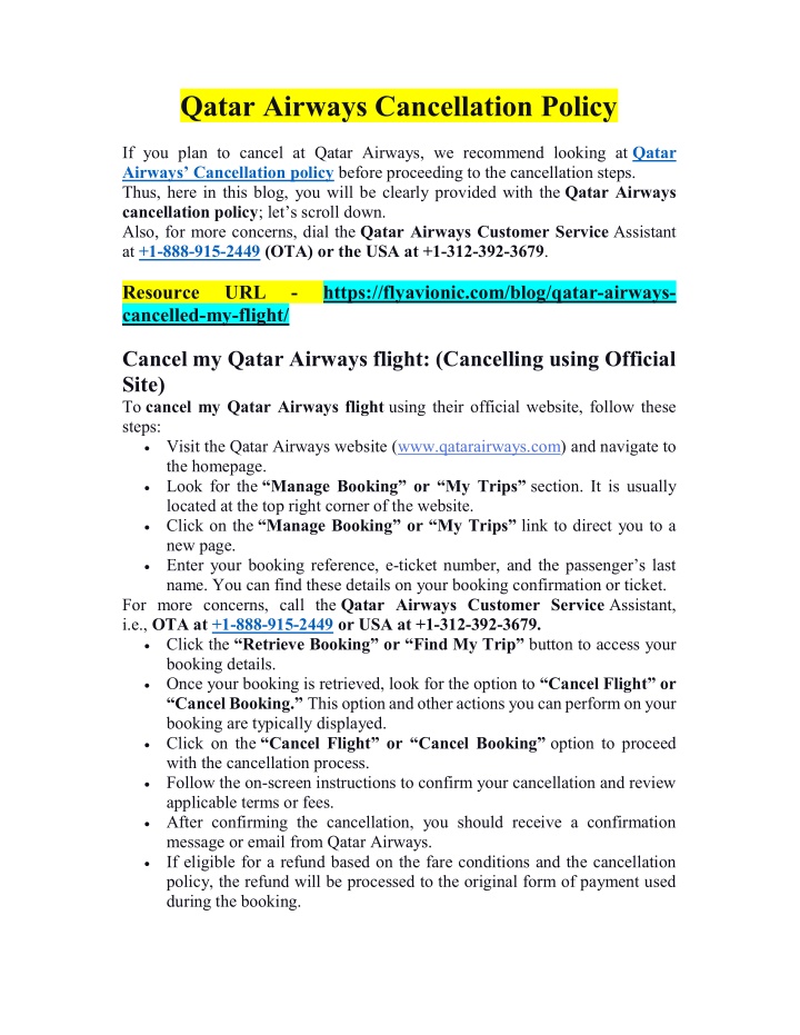 qatar airways cancellation policy